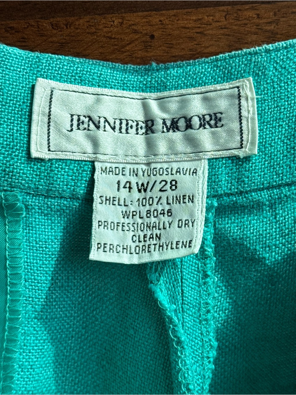 Vintage Jennifer Moore Linen Shorts Teal Green High Waist L Pleated 90s Resort - Picture 6 of 11